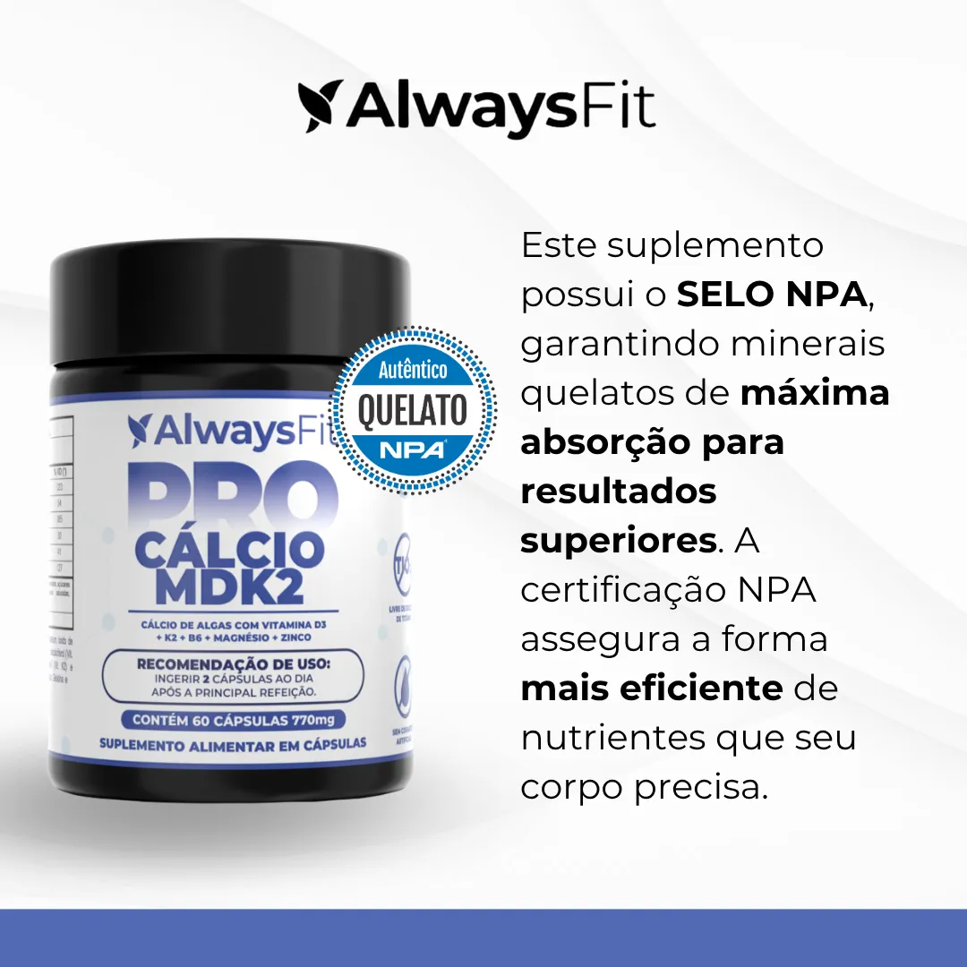 Pro Cálcio MDK2 - Cálcio de Algas, Vitamina D3, Vitamina K2 MK-7, Magnésio, Vitamina B6 e Zinco - 60 Cápsulas - Image 3